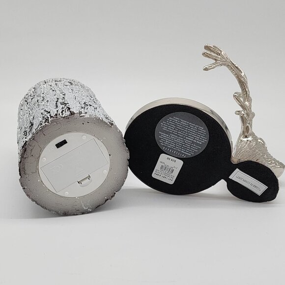 Pottery Barn Silver Reindeer Head Pilar Candle Holder With Battery Faux Log Vint - Picture 8 of 9